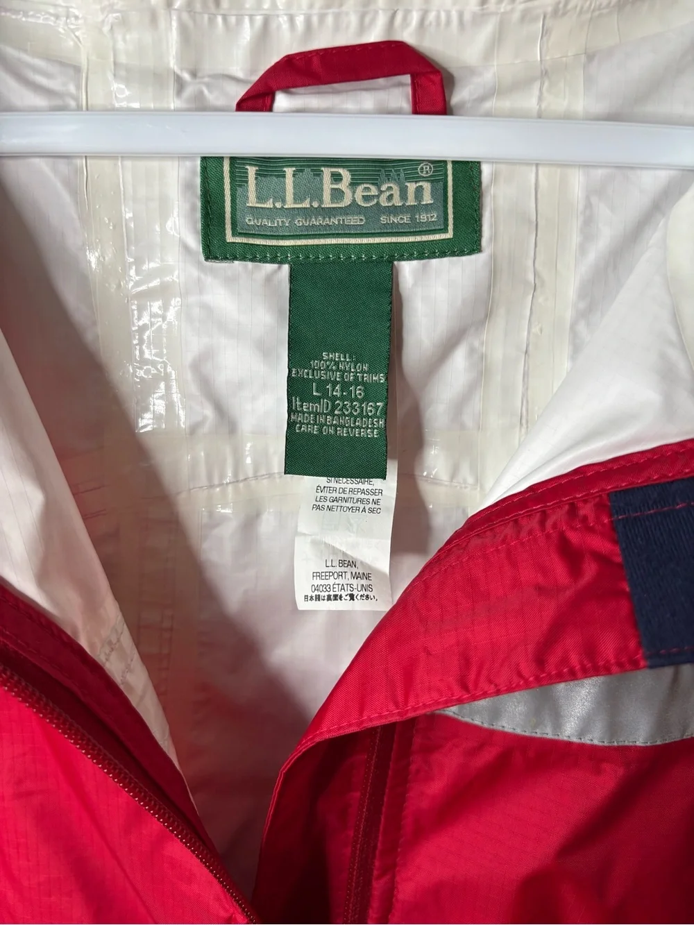 L.L. Bean Kids' Red Hooded Windbreaker Jacket - L (14/16)